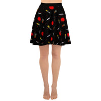 Classic Horror Weapons pattern on women's skater skirt, front view