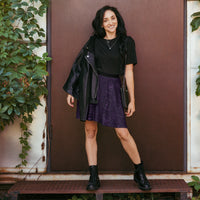 Purple Tarot Cards pattern on women's skater skirt, front view