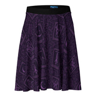 Purple Tarot Cards pattern on women's skater skirt, front view