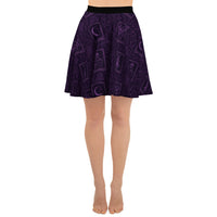 Purple Tarot Cards pattern on women's skater skirt, front view