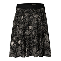 Skulls & Roses pattern on women's skater skirt, front view