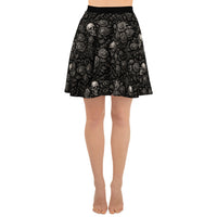 Skulls & Roses pattern on women's skater skirt, front view
