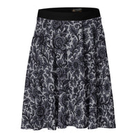 Black Rose Lace pattern on women's skater skirt, front view