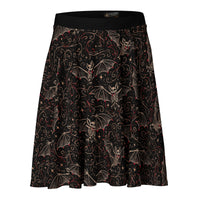 Vampire Bat Skeletons pattern on women's skater skirt, front view
