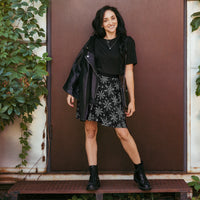 Gothic Snowflakes pattern on women's skater skirt, front view