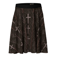 Gothic Cross & Dead Trees pattern on women's skater skirt, front view