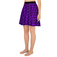 Purple Haunted Mansion pattern on women's skater skirt, left-side view