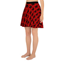 Red Krampus pattern on women's skater skirt, left-side view