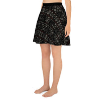Gothic Christmas Tree pattern on women's skater skirt, left-side view