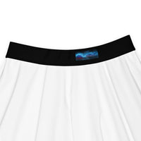Red Krampus pattern on women's skater skirt, detail view