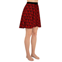 Red Haunted Mansion pattern on women's skater skirt, right-side view