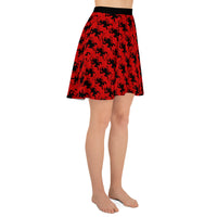 Red Krampus pattern on women's skater skirt, right-side view