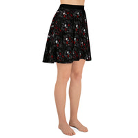 Bloody Skulls & Red Roses pattern on women's skater skirt, right-side view