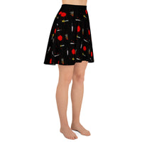 Classic Horror Weapons pattern on women's skater skirt, right-side view