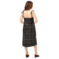 Gothic Christmas Tree pattern on women's tie-strap slip dress, back view