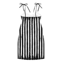 Distressed Vertical Stripes pattern on women's tie-strap slip dress, back view