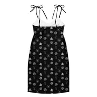 Demonology Occult Symbols pattern on women's tie-strap slip dress, back view