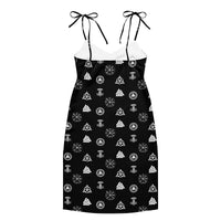 Viking Runes & Norse Symbols pattern on women's tie-strap slip dress, back view