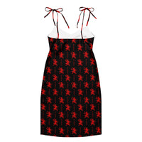 Black Krampus pattern on women's tie-strap slip dress, back view
