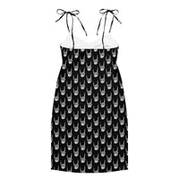 Devil Horns Bone Hands pattern on women's tie-strap slip dress, back view