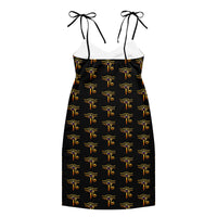 Eye of Ra pattern on women's tie-strap slip dress, back view