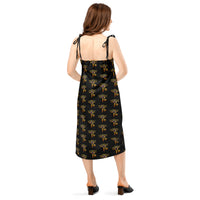Eye of Ra pattern on women's tie-strap slip dress, back view