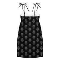 Egyptian Ankh pattern on women's tie-strap slip dress, back view