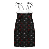 Bloody Skulls & Red Roses pattern on women's tie-strap slip dress, back view