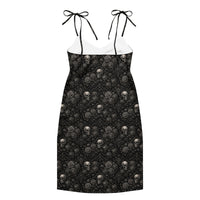 Skulls & Roses pattern on women's tie-strap slip dress, back view