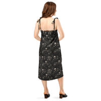 Skulls & Roses pattern on women's tie-strap slip dress, back view