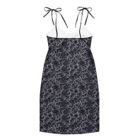Black Rose Lace pattern on women's tie-strap slip dress, back view