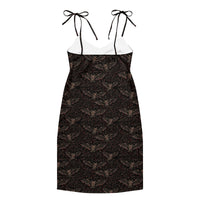 Vampire Bat Skeletons pattern on women's tie-strap slip dress, back view