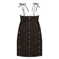 Gothic Cross & Dead Trees pattern on women's tie-strap slip dress, back view