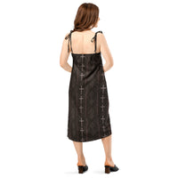 Gothic Cross & Dead Trees pattern on women's tie-strap slip dress, back view