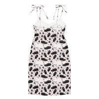 Hearse & Coffin pattern on women's tie-strap slip dress, back view