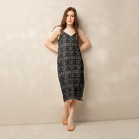 Gothic Christmas Tree pattern on women's tie-strap slip dress, front view