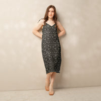 Krampus Christmas Pattern pattern on women's tie-strap slip dress, front view
