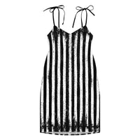 Distressed Vertical Stripes pattern on women's tie-strap slip dress, front view