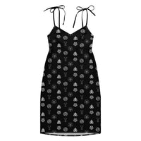 Demonology Occult Symbols pattern on women's tie-strap slip dress, front view