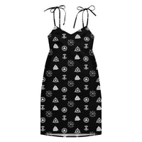 Viking Runes & Norse Symbols pattern on women's tie-strap slip dress, front view