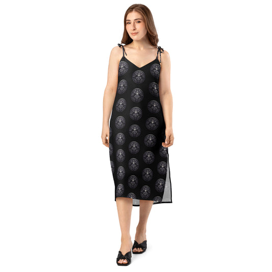 All-Seeing Eye Medallions pattern on women's tie-strap slip dress, front view