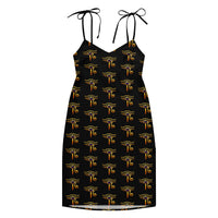 Eye of Ra pattern on women's tie-strap slip dress, front view