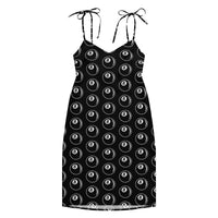 8 Ball Billiards pattern on women's tie-strap slip dress, front view