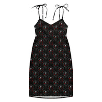 Bloody Skulls & Red Roses pattern on women's tie-strap slip dress, front view
