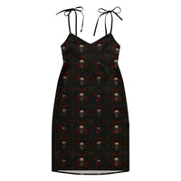 Skulls Bats Roses & Ravens pattern on women's tie-strap slip dress, front view