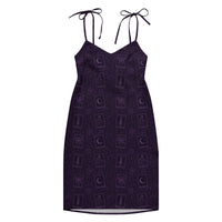Purple Tarot Cards pattern on women's tie-strap slip dress, front view
