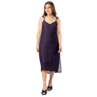 Purple Tarot Cards pattern on women's tie-strap slip dress, front view