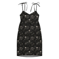 Skulls & Roses pattern on women's tie-strap slip dress, front view