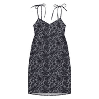 Black Rose Lace pattern on women's tie-strap slip dress, front view