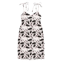 Hearse & Coffin pattern on women's tie-strap slip dress, front view